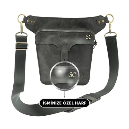 İsme Özel All in One Bel ve Bacak Çantası - %100 Deri - Camel